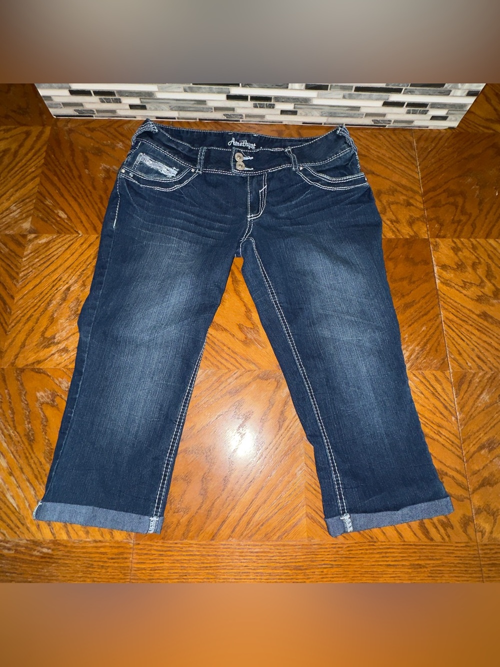Amethyst Jeans Regina Cuffed Capri Ankle Jeans Denim Size 7 Dark Wash